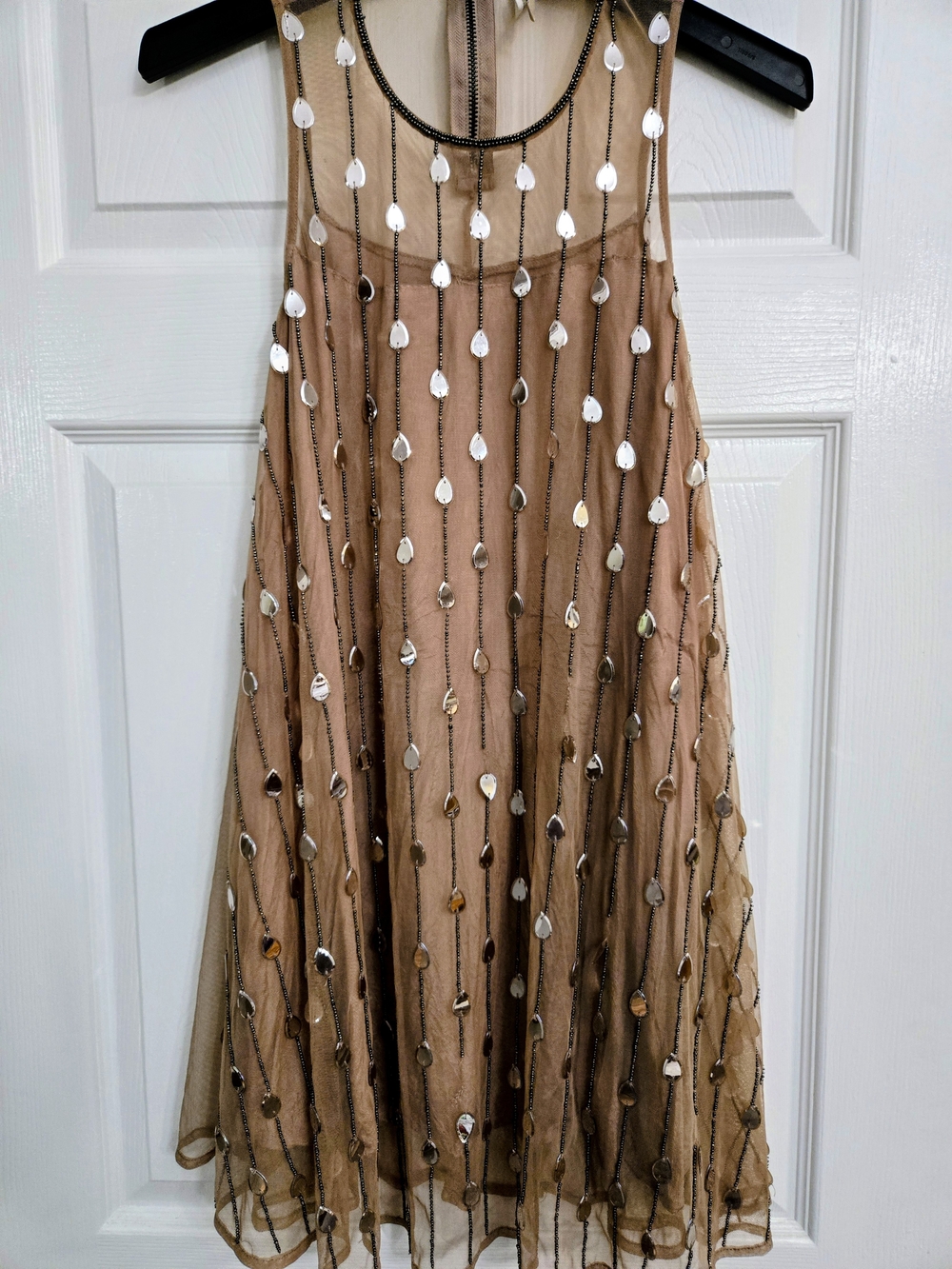 RAGA Champagne Sequin-Embellished Sheer Overlay Dress
